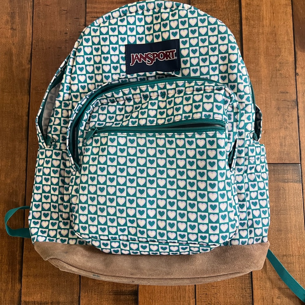 JanSport Kids Backpack with Heart Pattern - Teal and White
